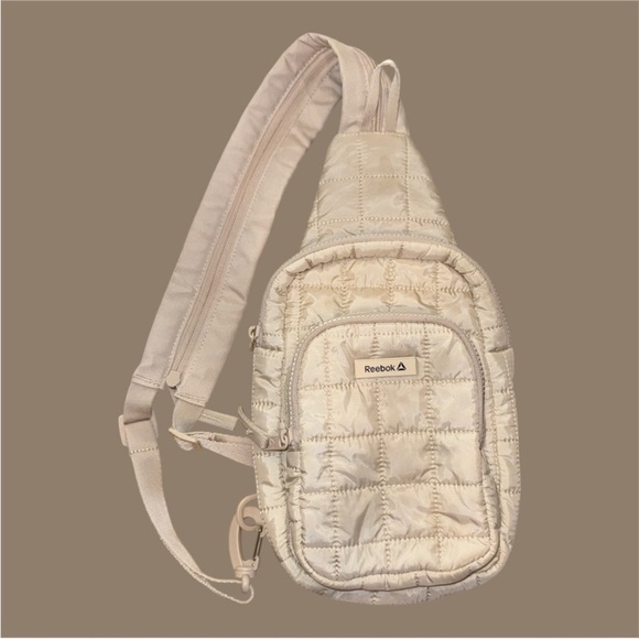 Reebok Cream Quilted Sling Bag Convertible Backpack | Minimal Neutral Crossbody - Picture 2 of 8